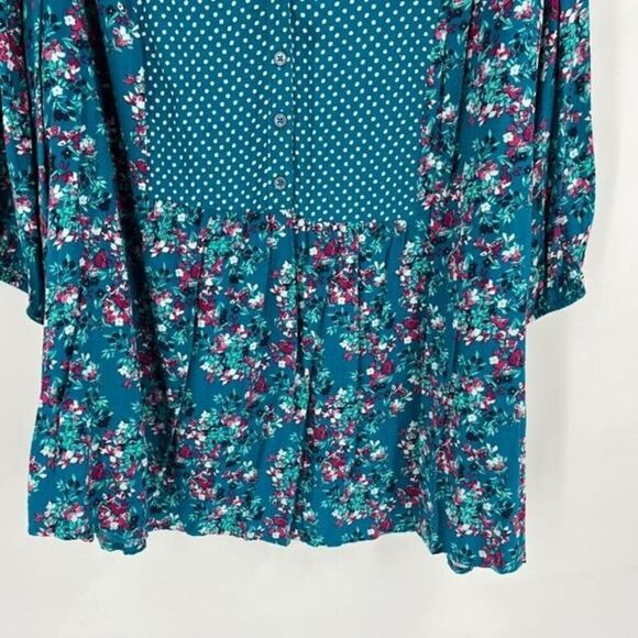 Woman Within Women's Floral Polka Dot V-Neck 3/4 Sleeve Blouse Top Blue Size 2X - Picture 6 of 9
